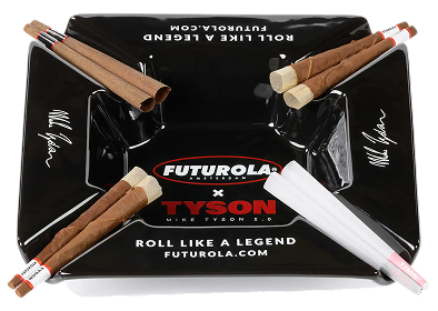 Knockbox 100 with pre-rolled cones and terpene-infused wraps, featuring an embossed Tyson collection design for enhanced smoking experiences.