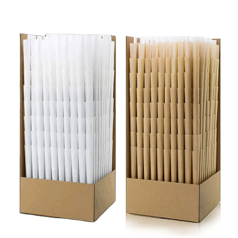 Bulk pack of Futurola pre-rolled cones in white and brown, ultra-thin slow-burning paper for a smooth smoke.