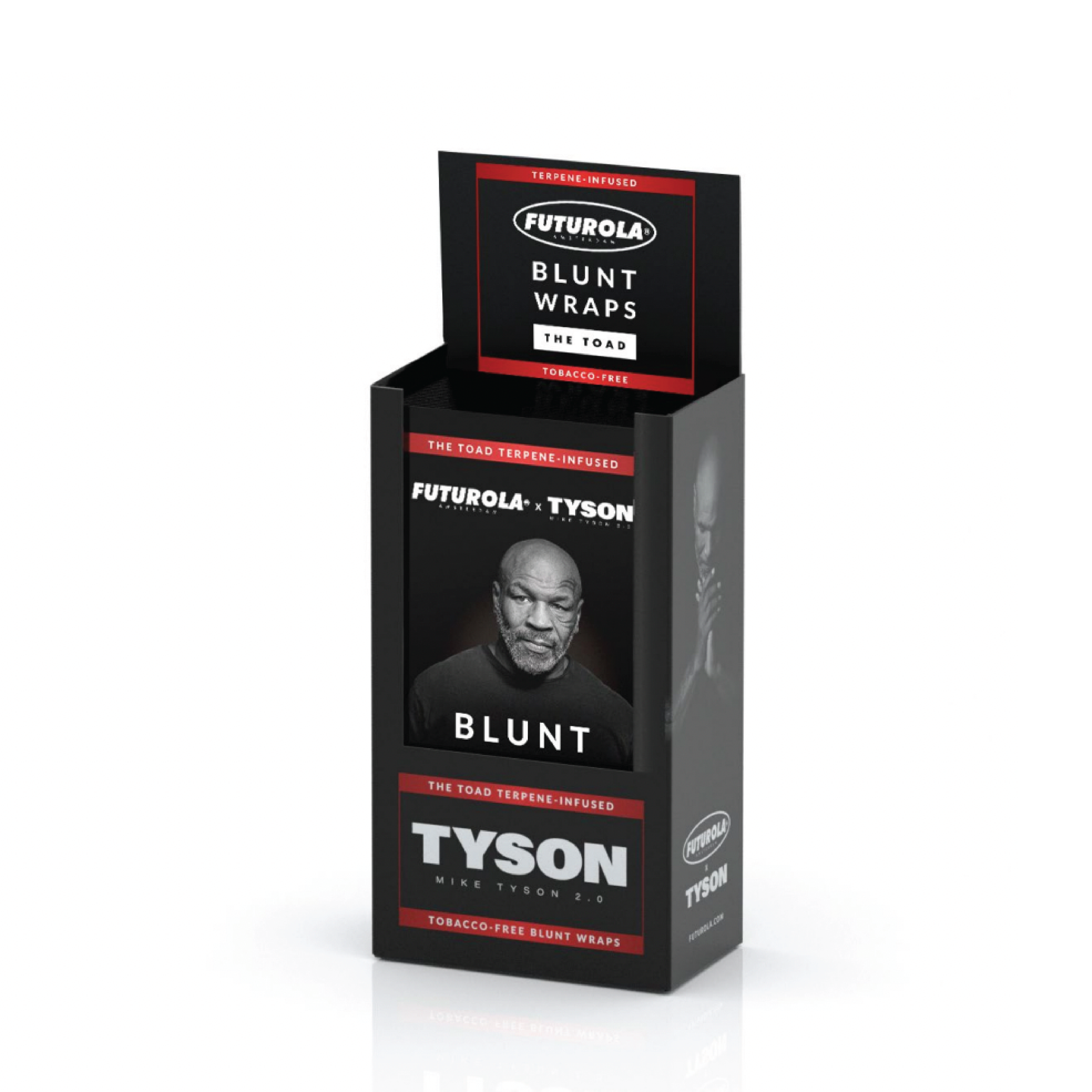 Tobacco-free blunt wraps infused with terpenes, featuring Futurola x Tyson collaboration, designed for premium smooth smoking experience.