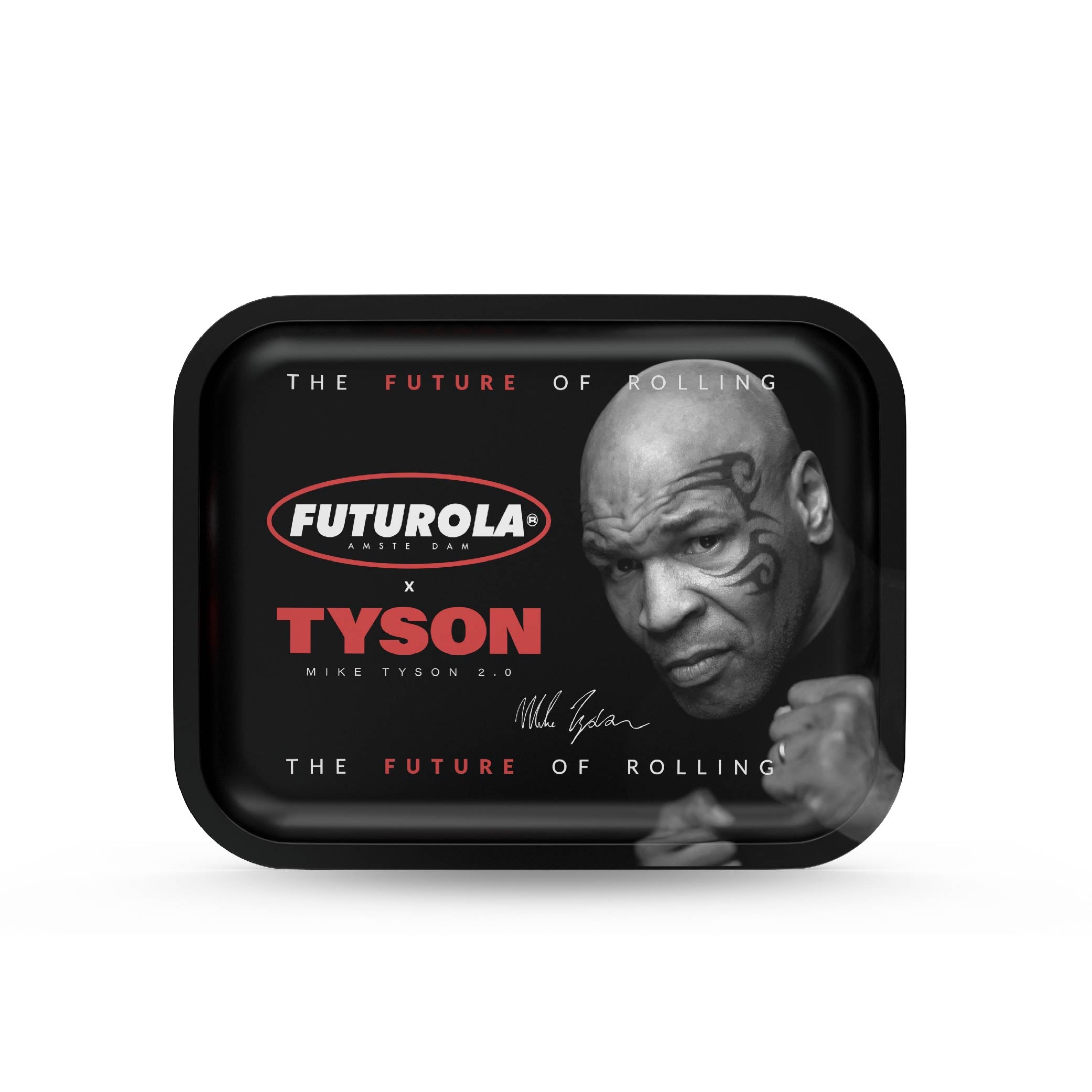 Large rolling tray featuring Futurola x Tyson collaboration, durable construction, designed for rolling and organizing smoking accessories. Ideal for enthusiasts seeking high-quality rolling tools.