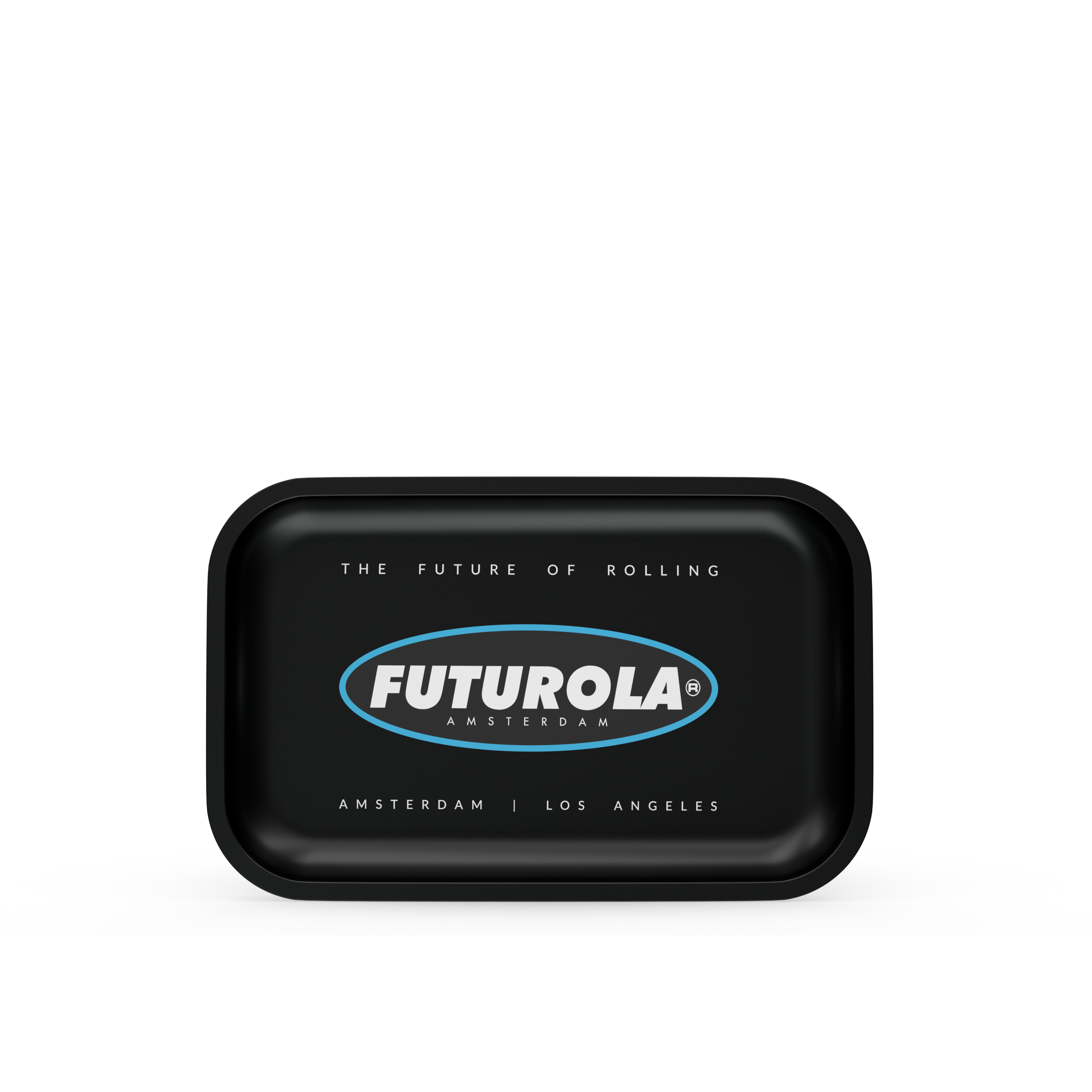 Futurola medium black rolling tray designed for easy rolling and preparation, featuring durable materials for a premium smoking experience.