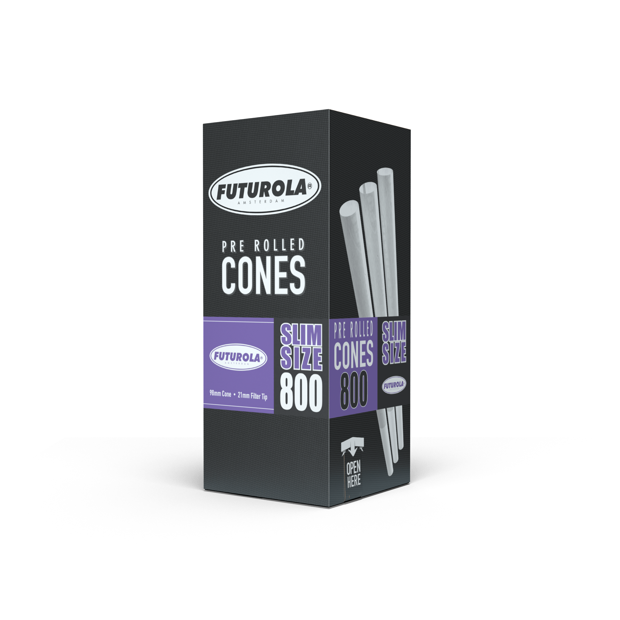 Slim pre-rolled cones 800, 98mm length with 21mm filter tips, ideal for a convenient and smooth smoking experience.