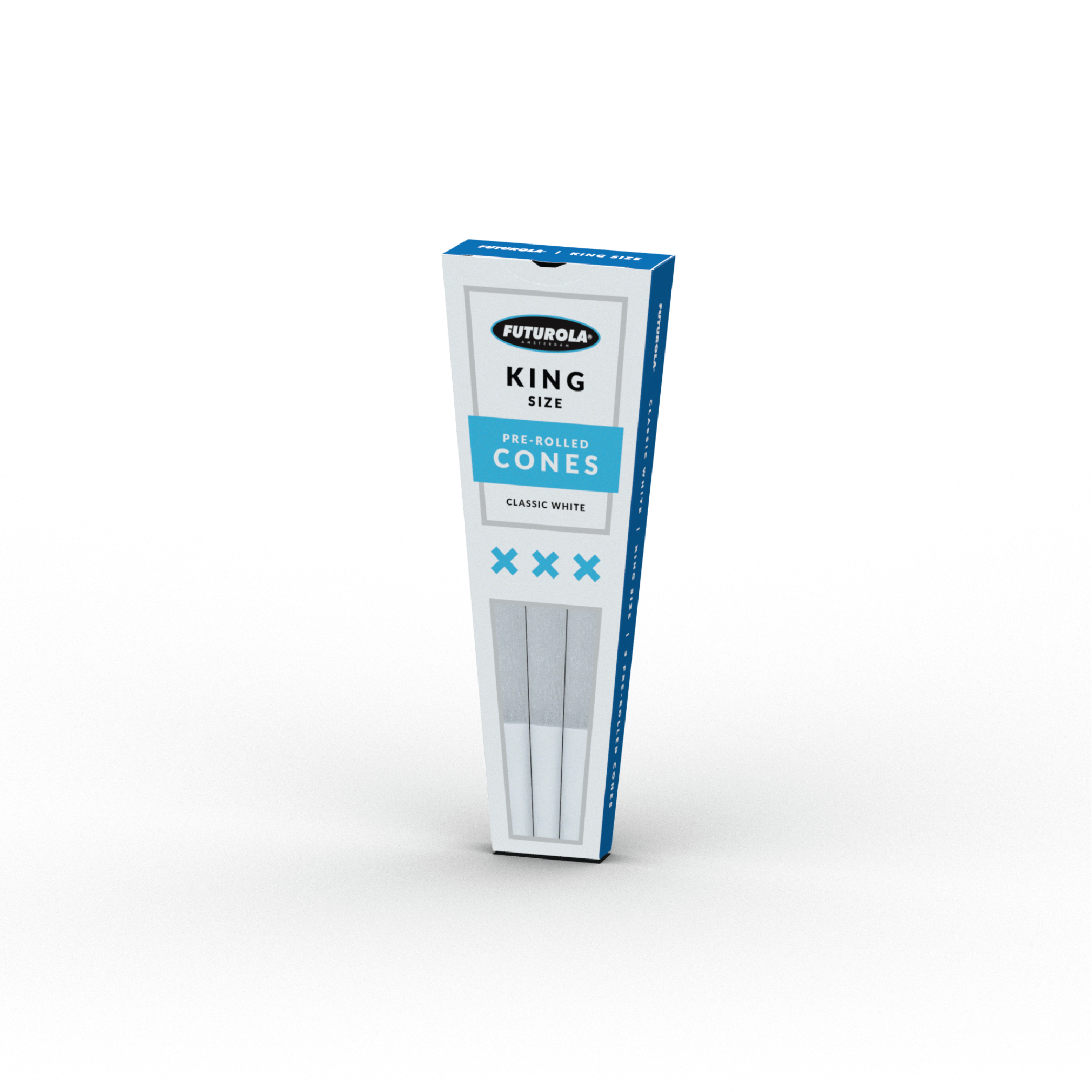 King size pre-rolled cones in classic white packaging, featuring high-quality paper for an even burn and easy filling for a smooth smoking experience.