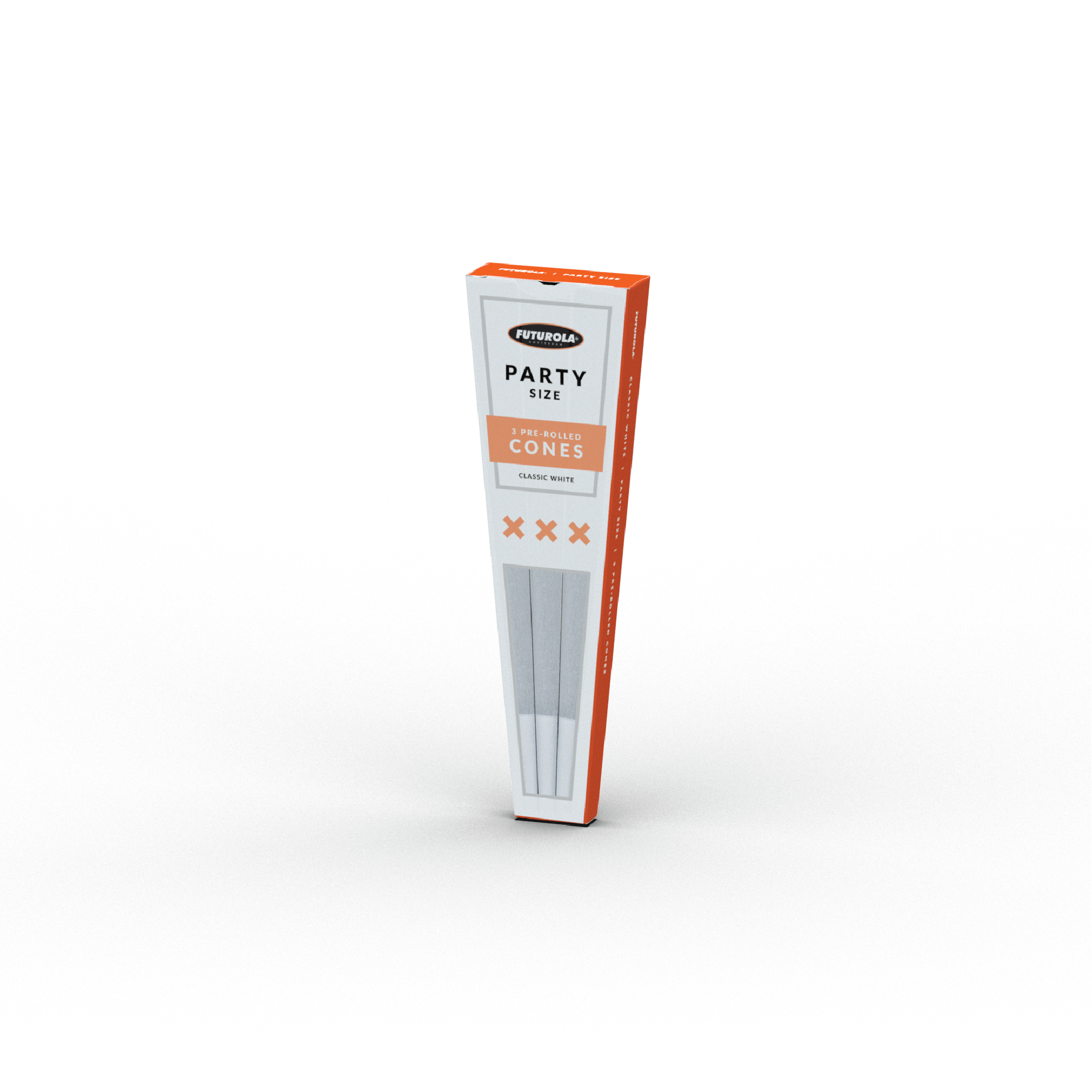 Party size pre-rolled cones in classic white, packaged 2 per box, perfect for group smoking sessions and easy convenience.