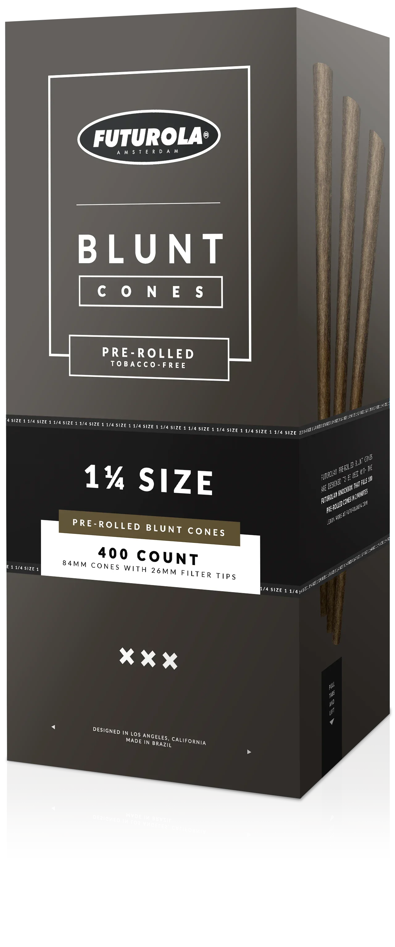 Bulk pre rolled cones displayed in front of a white background.