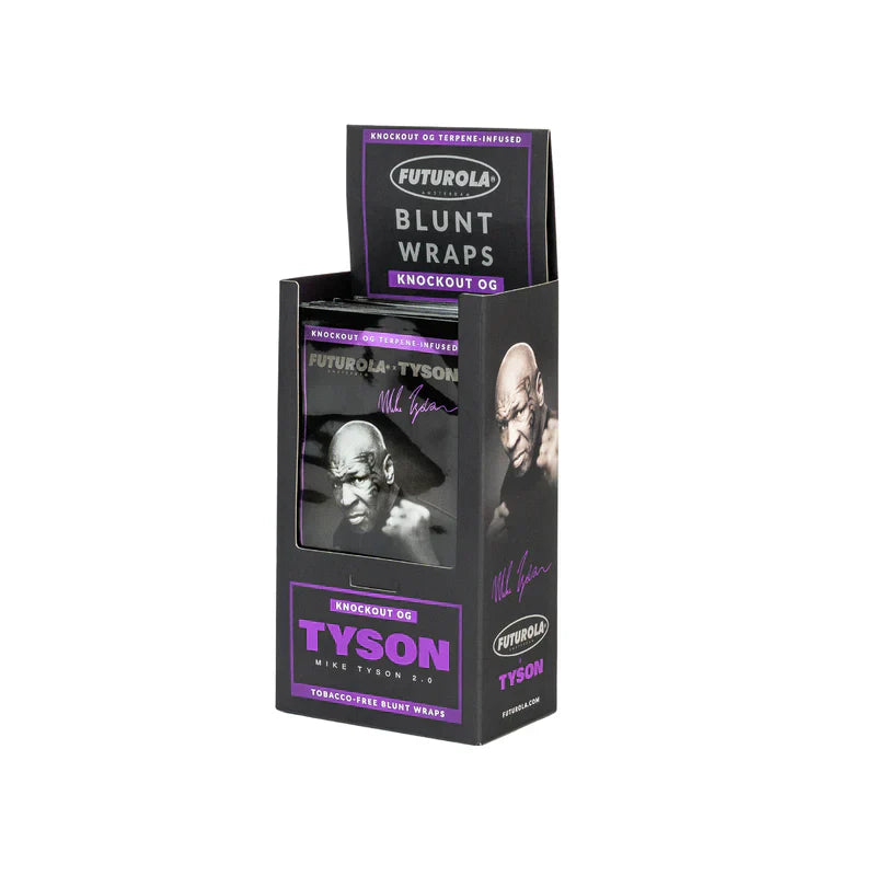 Tobacco free blunt wraps shown in front of a white background showing FUTUROLA's TYSON 2.0 collab product.